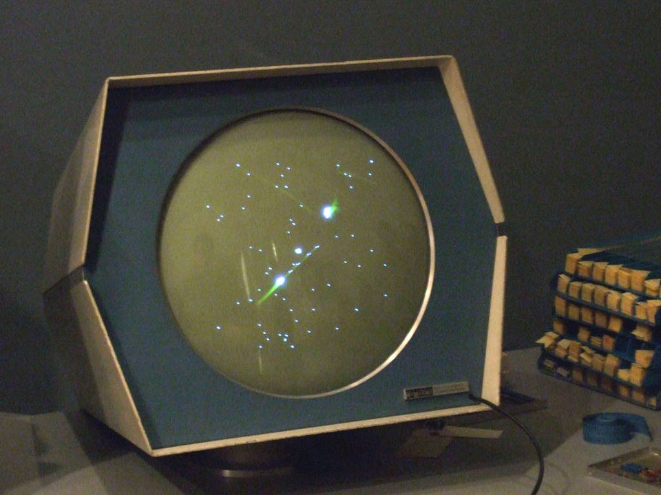 Spacewar! displayed on a PDP-1, photographed in 2007.